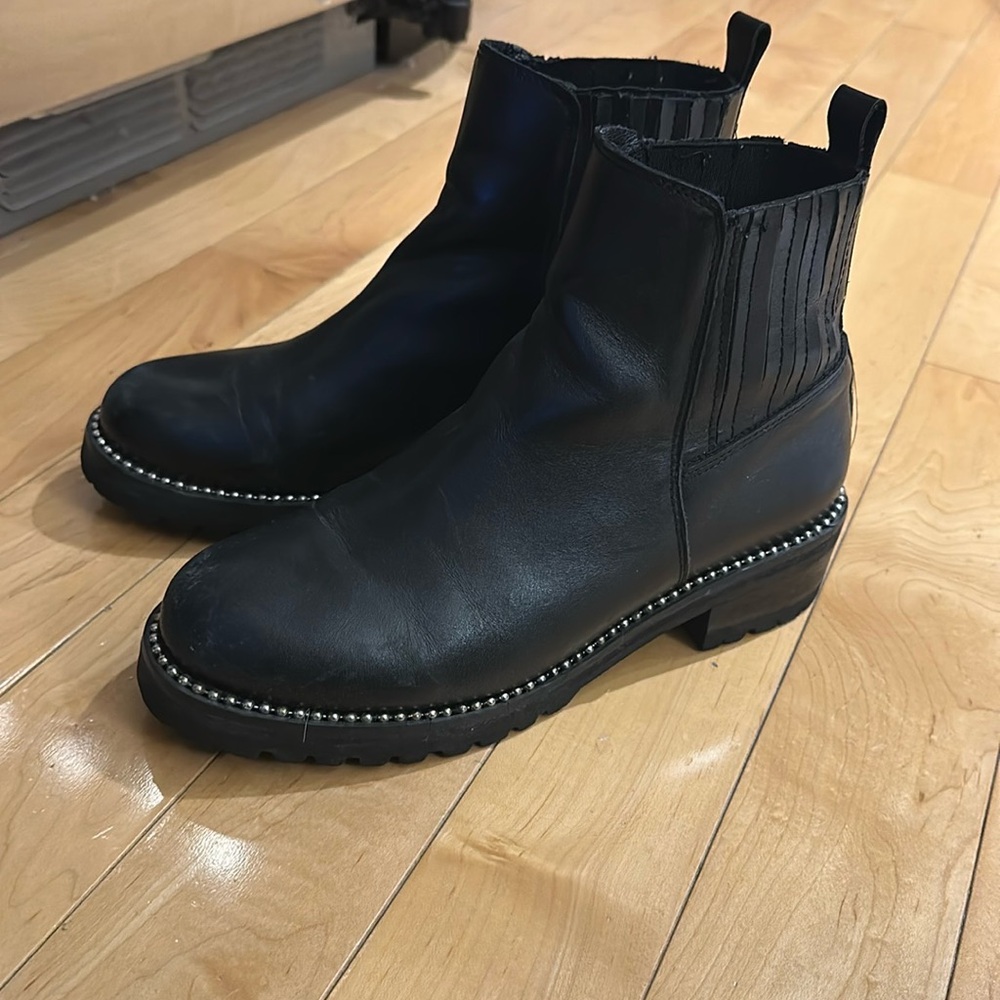 Black Leather Studded Ankle Boots